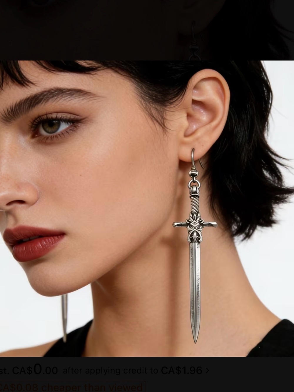 2️⃣Sword Dagger Silvertone Drop Earrings - Women Jewelry New